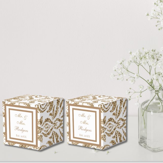 Elegant White and Gold Faux Glitter Wedding Favour Box (Creator Uploaded)