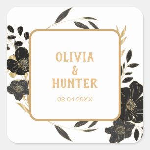 Elegant White and Gold Floral wedding  Square Sticker