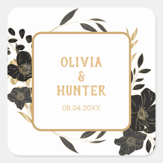 Elegant White and Gold Floral wedding  Square Sticker (Front)