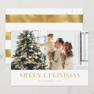 Elegant White and Gold Foil Photo Christmas Cards