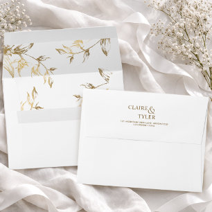 Elegant White and Gold Formal Floral Wedding Envelope