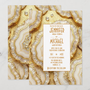 Elegant White and Gold Geode Wedding Invitations