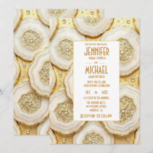 Elegant White and Gold Geode Wedding Invitations