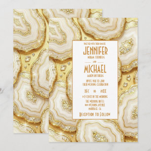 Elegant White and Gold Geode Wedding Invitations