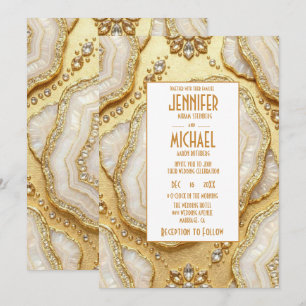Elegant White and Gold Geode Wedding Invitations