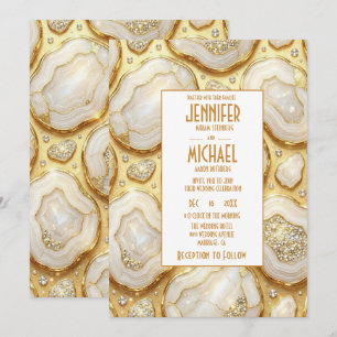 Elegant White and Gold Geode Wedding Invitations