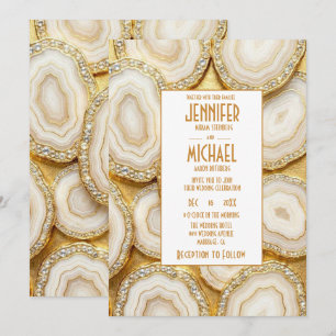Elegant White and Gold Geode Wedding Invitations