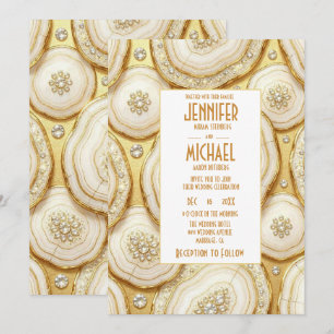 Elegant White and Gold Geode Wedding Invitations