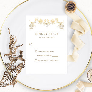 Elegant White and Gold Gilded Leaves, Wedding RSVP