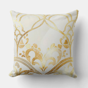 Elegant White and Gold Glitter Throw Pillow