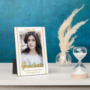 Elegant White And Gold Graduation Photo Keepsake Plaque