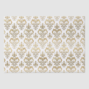 Elegant White and Gold Hearts Valentine's Damask Tissue Paper