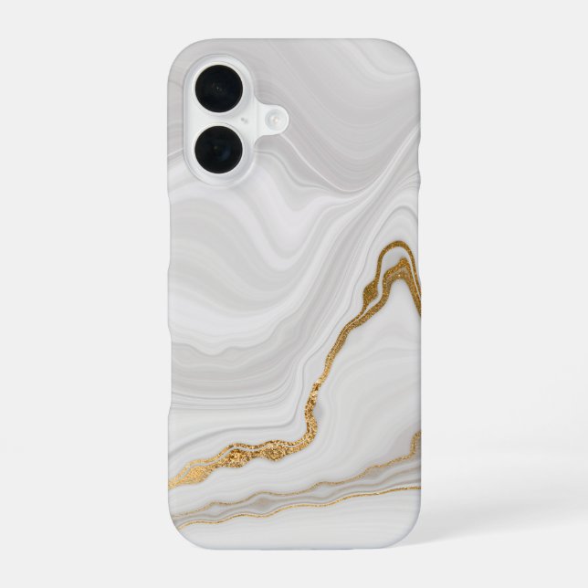Elegant White And Gold Marble iPhone 16 Case (Back)