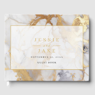 Elegant white and Gold Marble Wedding Guest Book