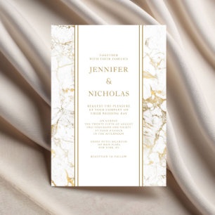Elegant White And Gold Marble Wedding Invitation