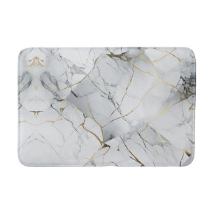Elegant White and Gold Marbled  Bath Mat