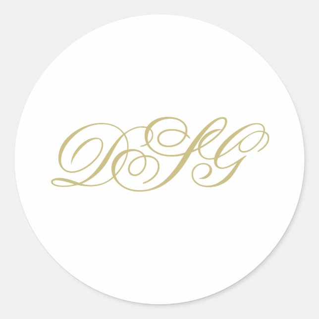 Elegant White and Gold Monogram Classic Round Sticker (Front)