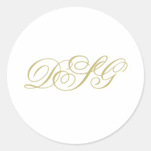Elegant White and Gold Monogram Classic Round Sticker