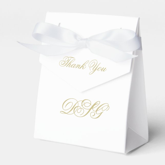 Elegant White and Gold Monogram Thank You Favour Box (Front Side)