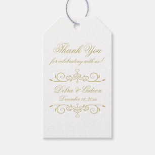 Elegant White and Gold Monogram Thank You Gift Tags