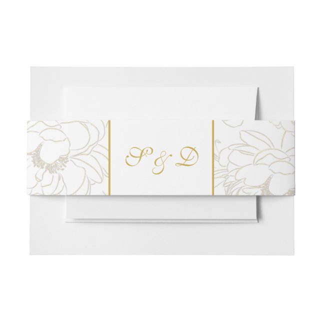 Elegant White And Gold Monogram Wedding Invitation Belly Band (Front Example)