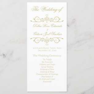 Elegant White and Gold Monogram Wedding Program Programme