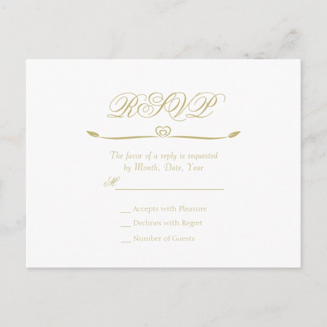Elegant White and Gold Monogram Wedding RSVP Invitation Postcard (Front)