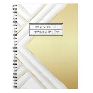 Elegant White and Gold Name Personalised Notebook