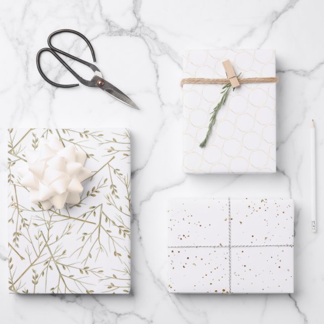 Elegant White and Gold Pattern Wedding Wrapping Paper Sheet (Front)