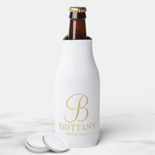 Elegant White and Gold Personalised Bridesmaid Bottle Cooler (Creator Uploaded)