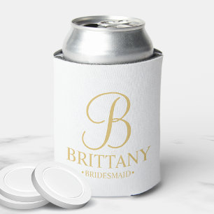 Elegant White and Gold Personalised Bridesmaid Can Cooler