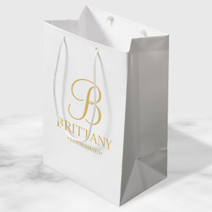 Elegant White and Gold Personalised Bridesmaid Medium Gift Bag
