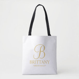 Elegant White and Gold Personalised Bridesmaid Tote Bag