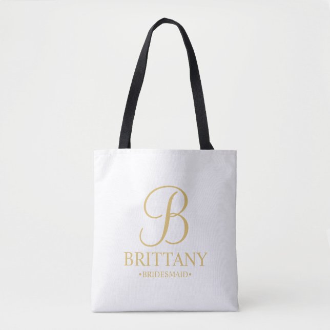 Elegant White and Gold Personalised Bridesmaid Tote Bag (Front)