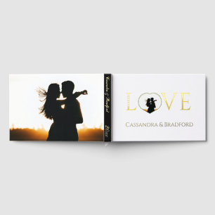 Elegant White and Gold Photo Heart Frame Wedding Guest Book