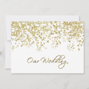 Elegant White and Gold Polka-dots Confetti Wedding Invitation