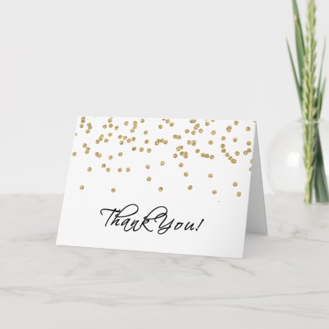 Elegant White and Gold Polka-Dots Thank You! Thank You Card (Front)