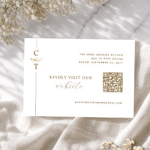 Elegant White and Gold QR Code, RSVP Online Enclosure Card