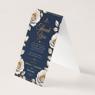 Elegant White and Gold Rose on Navy Blue