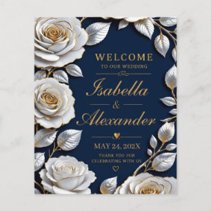 Elegant White and Gold Rose on Navy Blue  Flyer