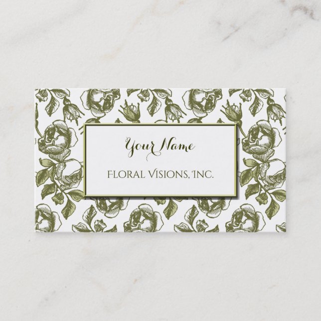 Elegant White and Gold Roses Custom Business Cards (Front)