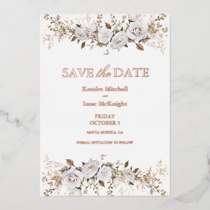 Elegant White and Gold Roses Vintage Crest Wedding