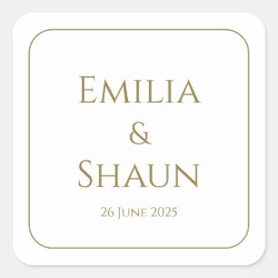 Elegant White and Gold Square Wedding Stickers