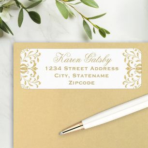 Elegant White and Gold Vintage Damask Address