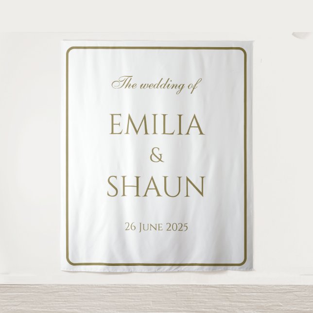 Elegant White and Gold Wedding Backdrop Tapestry (Front)