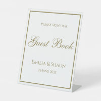 Elegant White and Gold Wedding Guestbook Sign