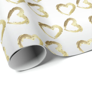 Elegant White and Gold Wedding Hearts Wrapping Paper