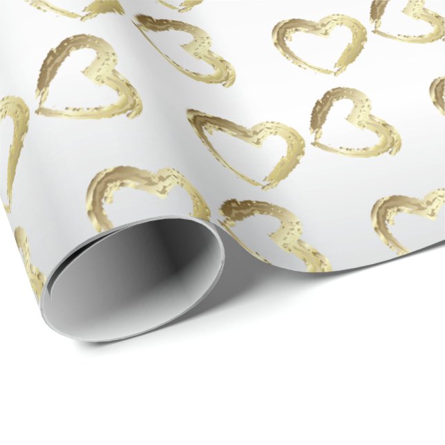 Elegant White and Gold Wedding Hearts Wrapping Paper (Roll Corner)