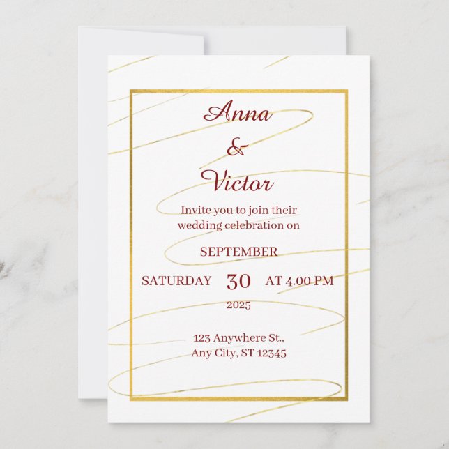 Elegant White and Gold Wedding Invitation (Front)