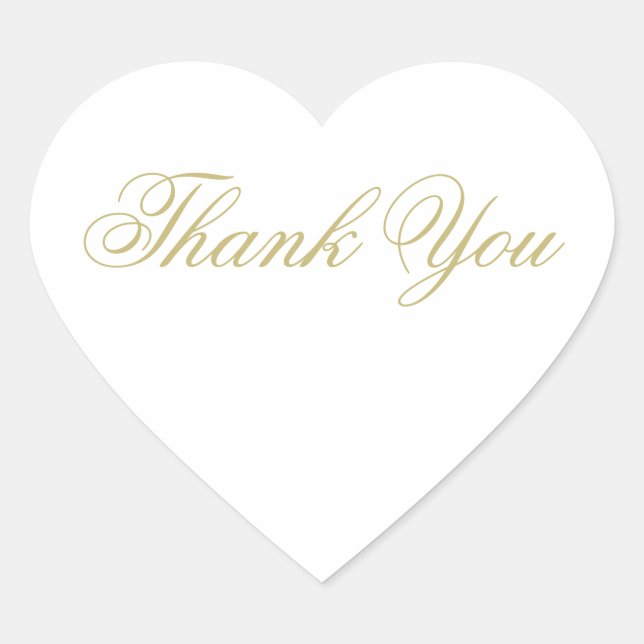 Elegant White and Gold Wedding Thank You Heart Sticker (Front)